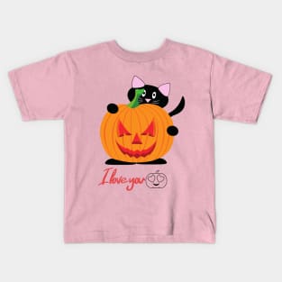 LOVE YOU HALLOWEEN CUTE CAT Kids T-Shirt